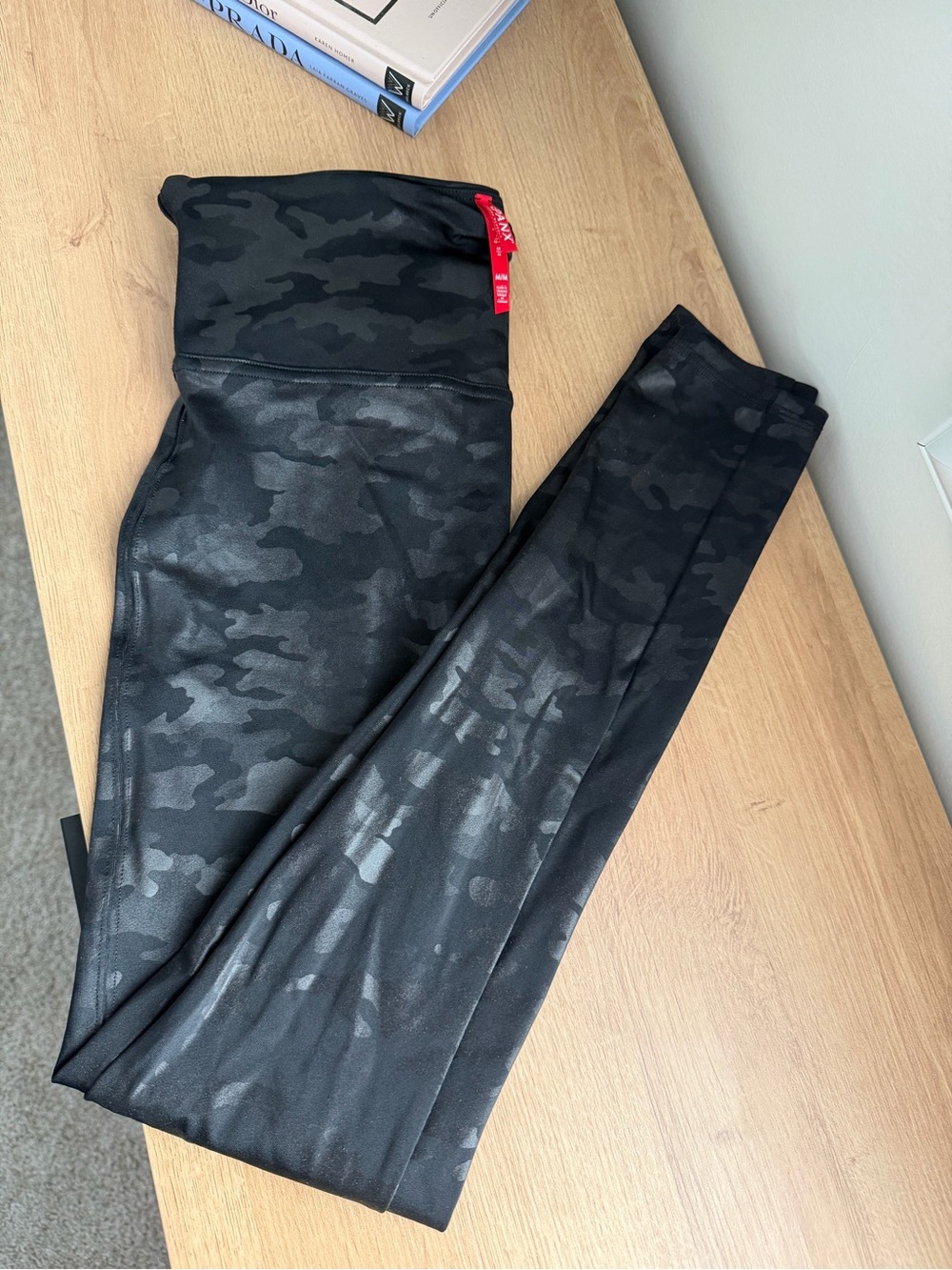 SPANX Black Camo High-Waist Leggings with Red Tag